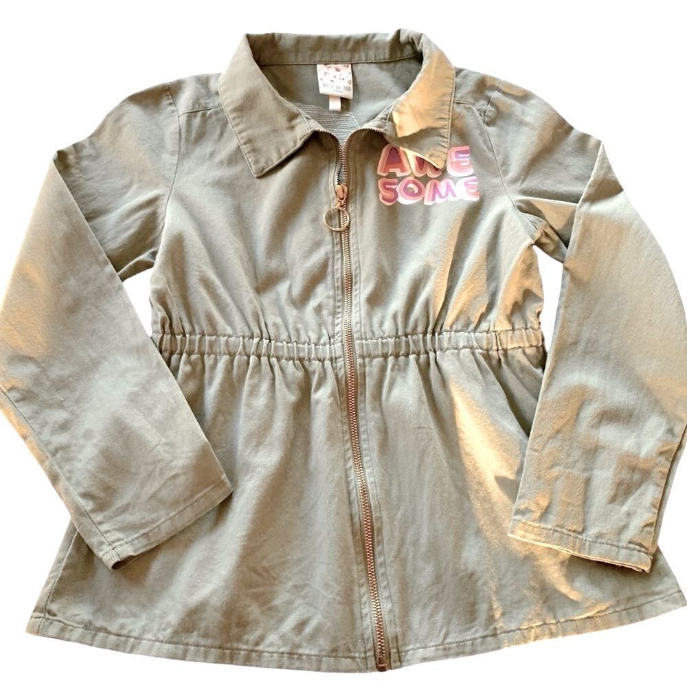 Army Green Graphic Zip Up Jacket